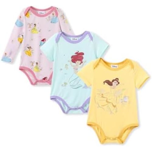 Disney Stitch Princess Marvel 3 Packs Baby Viscose Made from Bamboo Button Dwon Bodysuit for Newborn Infant