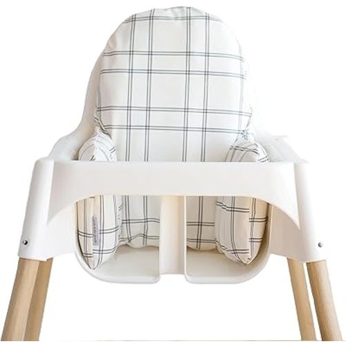 Yeah Baby Goods Wipeable Cushion Cover (Modern Double Plaid) - Compatible with The IKEA Antilop Highchair - Soft, Waterproof Baby High Chair Cover