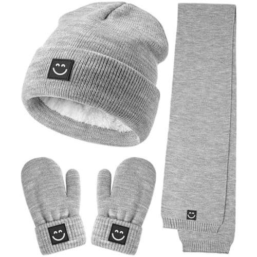 Baby Beanie Mittens Scarf Set,Toddler Kids Winter Hat and Thermal Gloves Neck Warmer Set for Girls Boys