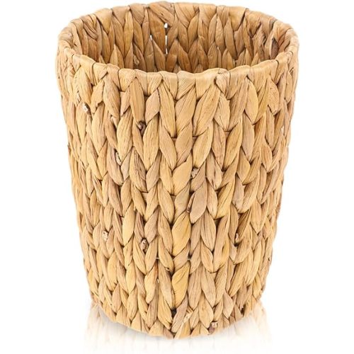 Wicker Trash Can Small Waste Basket Water Hyacinth Wicker Garbage Can Office Garbage Cans Boho Woven Decorative for Home Bedroom Office Kitchen Living Room