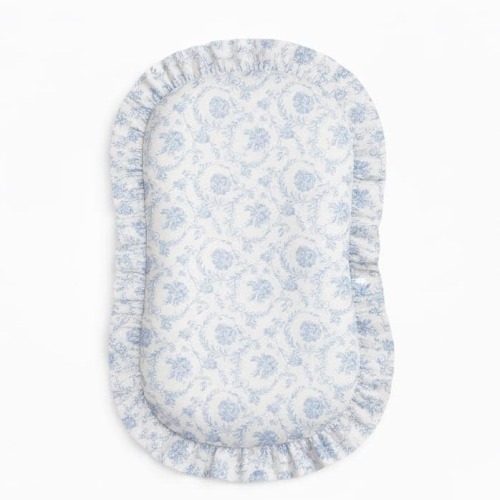 Blue Chinoiserie Ruffle Zipper Lounger Cover - Soft Louger Cover - Baby Lounger Cover 100% Cotton Fabric - Washable lounger cover