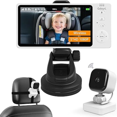 Wireless Baby Car Camera 5”HD 1080P IPS for Car Backseat USB Powered 360° Rotatable Rear Seat Monitor Clear Night Vision & VOX Mode, 150° Wide View for Baby,Newborn,Pets