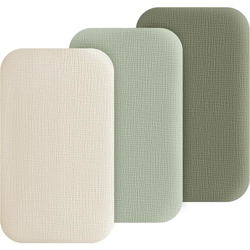Muslin Bedside Sleeper Bassinet Fitted Sheets, 3 Pack Cotton Baby Sheet for Boys & Girls, Soft, Compatible with Baby Delight, Dream On Me, AMKE and Other Rectangle Mattress (Pistachio)