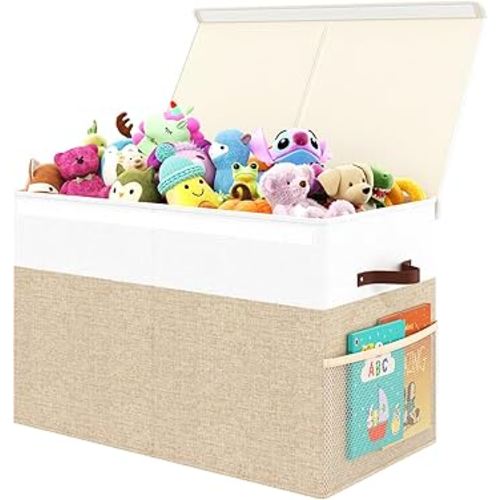 Large Toy Storage Box with Lid Upgraded Toy Storage Chest Organizer with Divider Foldable Toy Bin for Kids Boys Girls Playroom Nursery Bedroom (25"x13"x16")