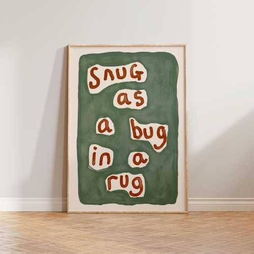 Bedroom Wall Art, Hand Drawn Bedroom Print, Snug as a Bug In a Rug Poster, Bedroom Wall Decor, Wall Art For Bedroom, Nursery Prints