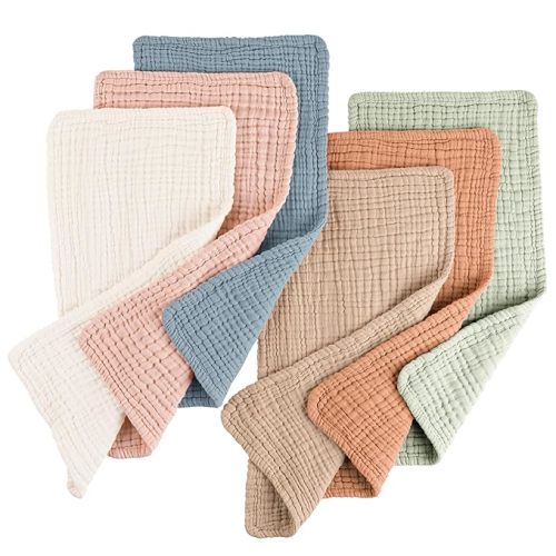 Konssy Muslin Baby Burp Cloths 6 Pack, Soft Absorbent 100% Cotton Burping Clothes for Newborns, Baby Boys and Girls, Unisex