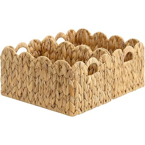StorageWorks Scalloped Water Hyacinth Baskets 2 Pack