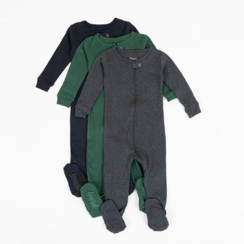 Leveret Boys Cotton Baby Footed Pajamas – 3 Pack – Deep Tone Solids Sleepers 6-12 Month