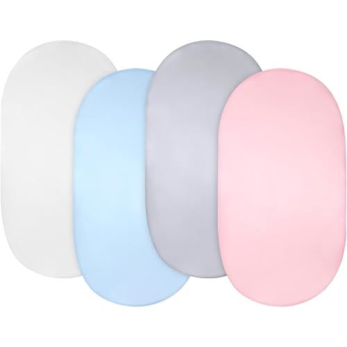 Breling 4 Pack Satin Bassinet Sheet Set for Baby Soft Silk Feeling Cradle Sheets for Oval Rectangle Hourglass Bassinet Mattress Pad Protect for Baby Hair Skin(Solid Color Style,White/Blue/Gray/Pink)