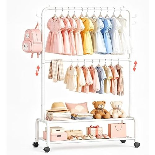 Rolling Kids Clothing Rack: 360° Wheels 2 Lockable for Easy Moving