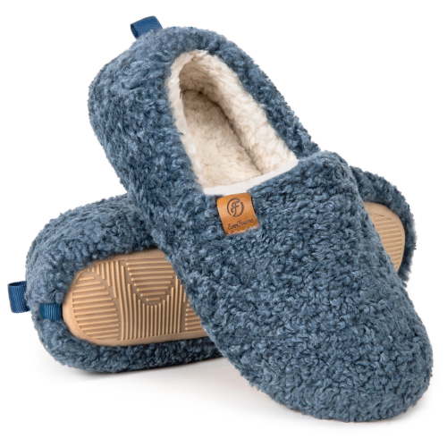 DualTop Women's Soft Curly Comfy Full Slippers Memory Foam Lightweight House Shoes Cozy Warm Loafer with Polar Fleece Lining