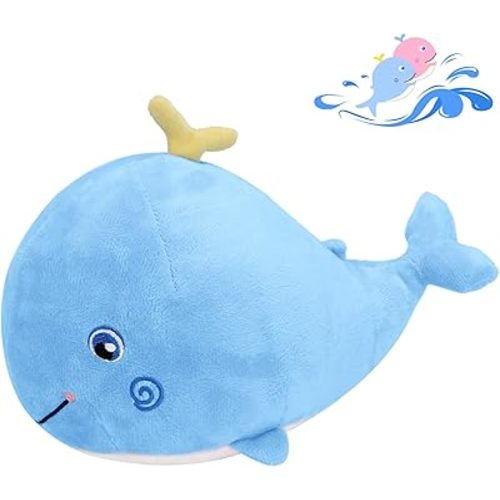MUPI Squirting Whale Stuffed Animals Plush Pillow Cute Soft Cotton Plushies Pillows Kawaii Whale Toy Decor Gifts for Kids Boys Girls Adults (Blue, 10 Inch