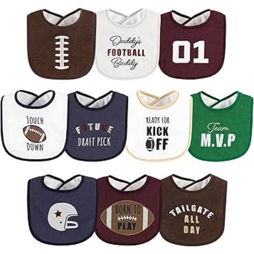Hudson Baby Unisex Baby Cotton Terry Drooler Bibs with Fiber Filling, Football, One Size