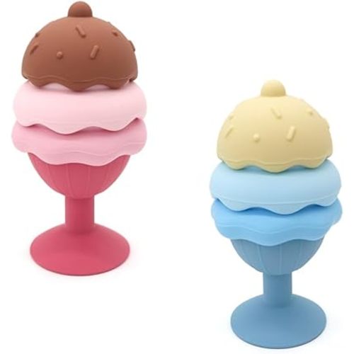 Bath Toys, Silicone Ice Cream Stacking Toy, Baby Bath Toy, Connect, Build, Create - Bathtub Toys