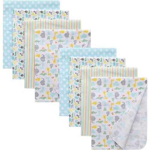 Cotton Flannel Receiving Blankets Baby 8 Pcs, Baby Swaddle Blankets, Infant Flannel Blanket 30 X 30 Inch for Boy Girl (Style4)