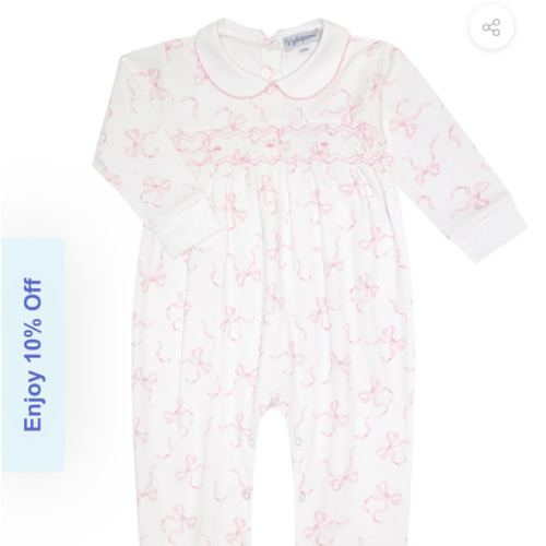 Charming Bows Print Smocked Footie