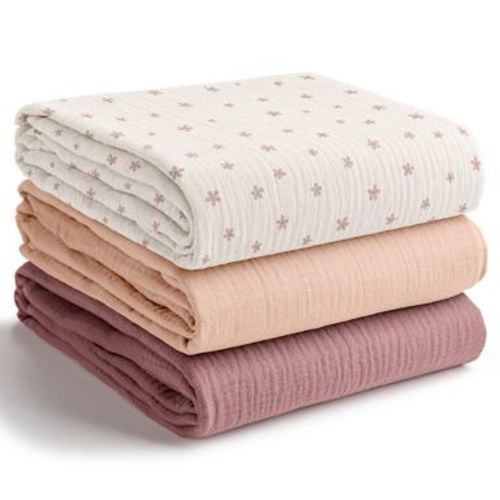 Comfy Cubs Muslin Swaddle Blankets Pack of 3 - Large 42" x 42" 100% Cotton Baby Blanket Set Wraps - Flower Pattern, Blush, Mauve