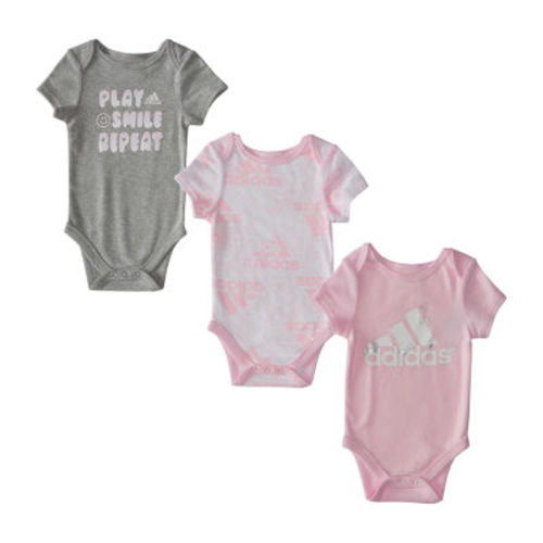 adidas Baby Girls Round Neck Short Sleeve Active 3-pc. Bodysuit
