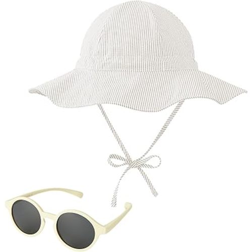 Century Star Baby Girl Sun Hat with Sunglasses Toddler Boy Beach Hats UPF 50+ Baby Bucket Hat Wide Brim Infant Sun Hat - Beige