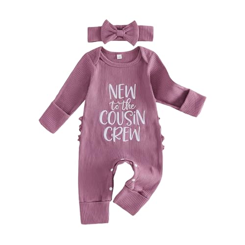 Infant Baby Girl Fall Outfit Sweatshirt Romper New to The Cousin Crew Long Sleeve Jumpsuit Bodysuit Newborn Clothes