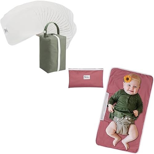Nora's Nursery Reusable Baby Wipes 100% Cotton Washcloths Soft Absorbent Towel Face Wipes + Nora's Nursery Portable Baby Diaper Changing Pad Mat