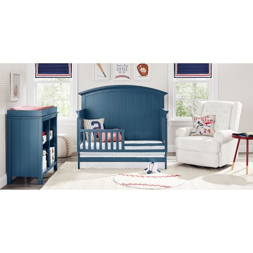 Cottage Colors 3 Pc Navy Bedroom Set With Crib, Toddler Rail, Bookcase With Changing Tray