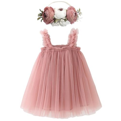 BGFKS Layered Tulle Tutu Dress for Toddler Girls,Baby Girl Rainbow Tutu Princess Skirt Set with Flower Headband.