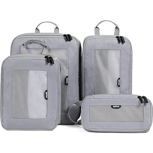 EPICKA TripCozy Compression Packing Cubes - 4 Set Durable Travel Organizer Bags with Mesh Top, Expandable Travel Accessories for Carry on, Luggage, Suitcase, Backpack (Light Grey)