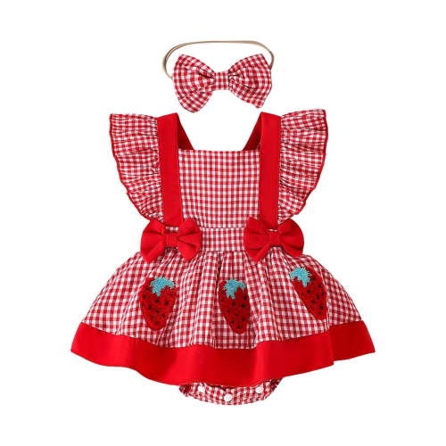 Zanarzt Infant Baby Girl Summer Bodysuit Cotton Newborn Baby Girl Sleeveless Rompers Summer Clothes Cotton Bodysuit with Headband Red,0-3 Months