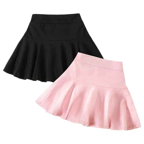 Neutocd Toddler Little Girls Skirts Skorts Elastic Flared Plain Pleated Tennis Skater Skirts for Girls Kids Built in Shorts