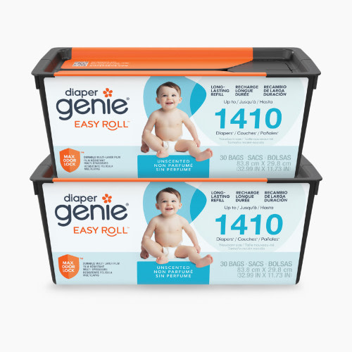 Diaper Genie Easy Roll Refill Bags - Compatible with Signature and Platinum Pails - Unscented, 60