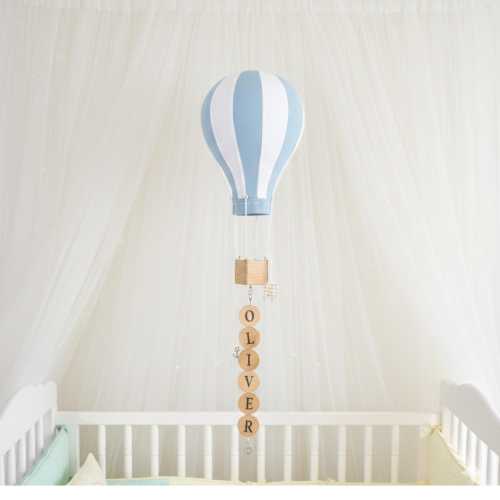 Personalized Hot Air Balloon Nursery Decor - Custom Name Hanging Mobile - Baby Blue