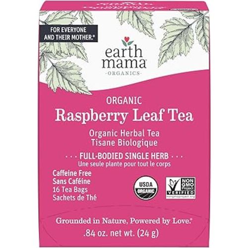 Earth Mama Organic Raspberry Leaf Herbal Tea, Labor Tonic and Menstrual Support Tea, Caffeine Free Tea, 16 Tea Bags