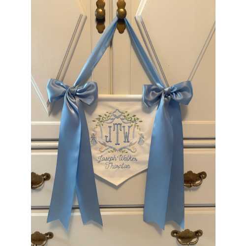 Custom Embroidered Baby Announcement Banner: Welcome Baby, Hospital Sign, stork door hanger