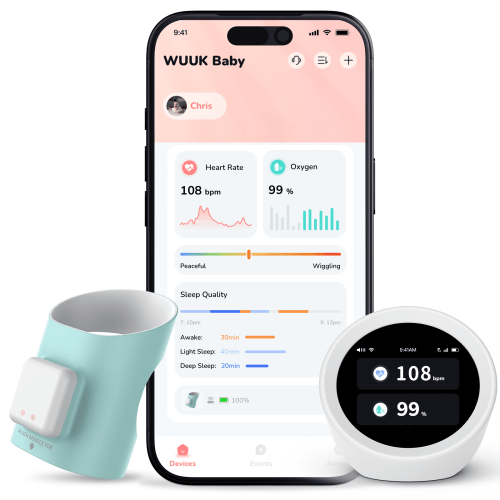 WUUK BABY Sock Monitor | Tracks Sleep & Movement | Base Station & App Monitoring/Notification, No Subscription, 3 Included Sock Sizes, 0–18 Months, 2.4/5 GHz Wi-Fi