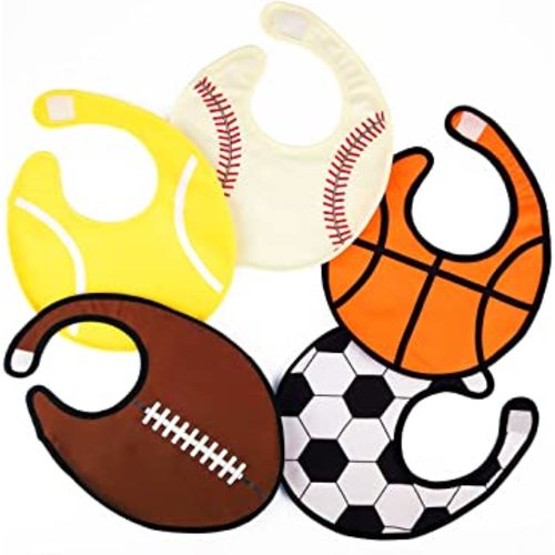 Waterproof Baby Boy Sports Bibs,Triple Layer-Cotton Front,Plastic Liner,Polyester Fleece Back,Highly Absorbent Drooling Burp Cloths for Boys Girls(5bibs)