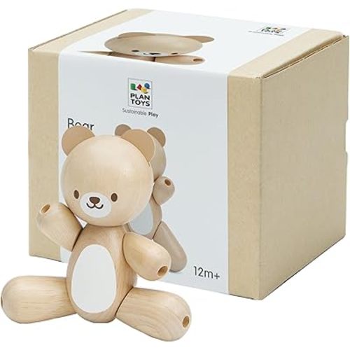 PlanToys® Wooden Bear Grasping Montessori Toy | Eco-Friendly Educational Toy for Motor Skill Development, Coordination & Auditory Learning