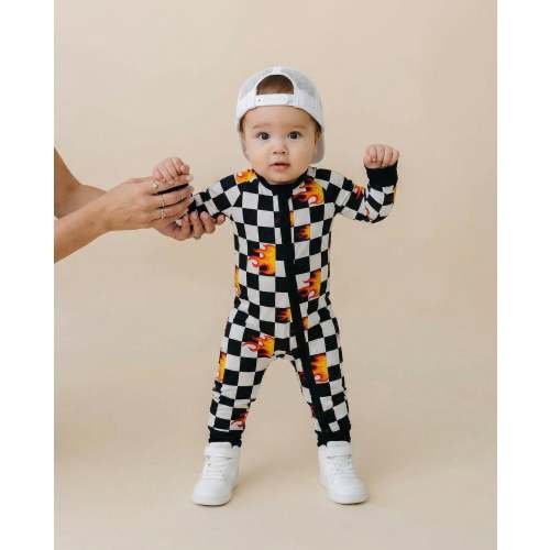 Bamboo Zip Romper | Checker Blaze