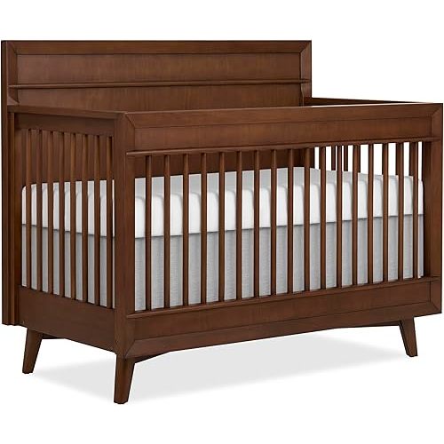 Evolur Loft Antilia Mid-Century 4-in-1 Crib in Walnut, Greenguard Gold & JPMA Certified, Baby Crib Converts to Toddler Bed, Daybed & Full Bed