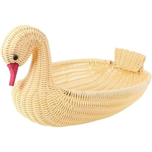 KICHOUSE 1pc Swan Shaped Fruit Basket Decorative Imitation Rattan Home Candy Bowl