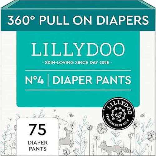 LILLYDOO Diaper Pants Toddlers - Size 4 (20-31 lbs), Half-Monthly Supply (75 Count), Skin-Friendly, Ultrasoft, Chlorine-Free, Snug Fit & Absorbent Pull On Diapers