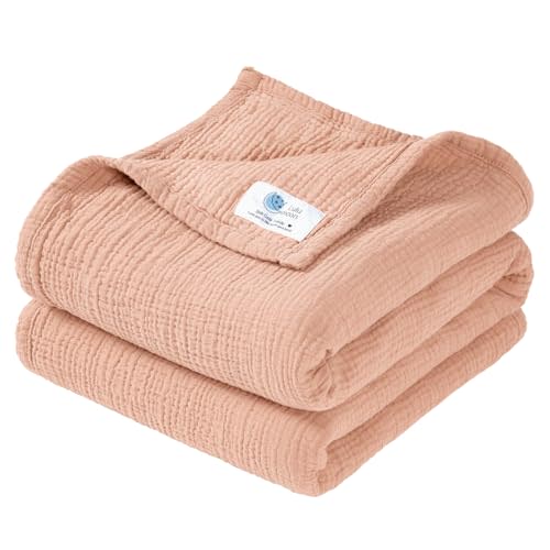 lulumoon Muslin Quilt Blanket, Crib Blanket for Baby and Toddler,47x47 Inches(Pink)