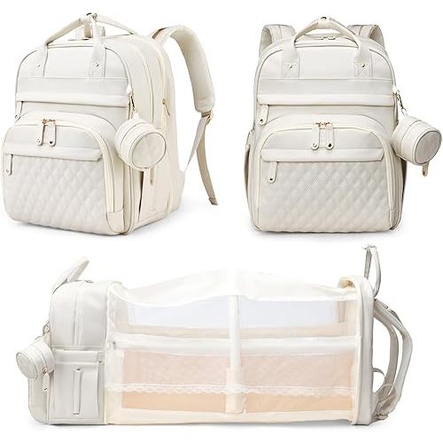 Astro alan Baby Diaper Bags with Changing Station, Waterproof Diaper Bag Backpack for Moms Dads with USB Charging Port, Baby Shower Gifts, Large Capacity diaper backpack, Beige