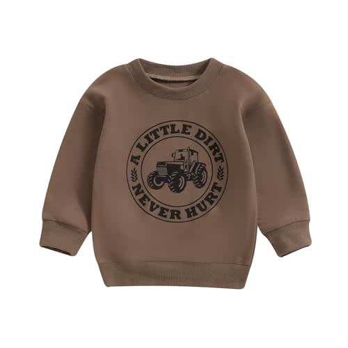 Dcohmch Toddler Boy Fall Clothes Tractor Print Long Sleeve Sweatshirt Round Neck Loose Fit Pullover Baby Farm Outfit
