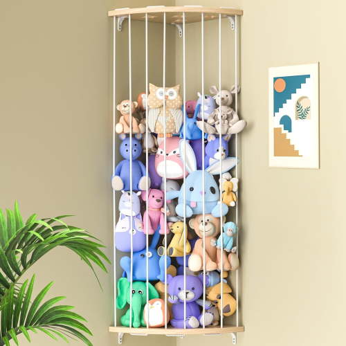 Wooden Star-Pattern Toy Organizer - Corner-Mounted Adjustable Storage Shelf for Stuffed Animals, Plush Toys & Display, Home Decor