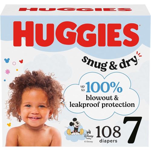Huggies Size 7 Diapers, Snug & Dry Baby Diapers, Size 7 (41+ lbs), 108 Count (2 Packs of 54), Packaging May Vary