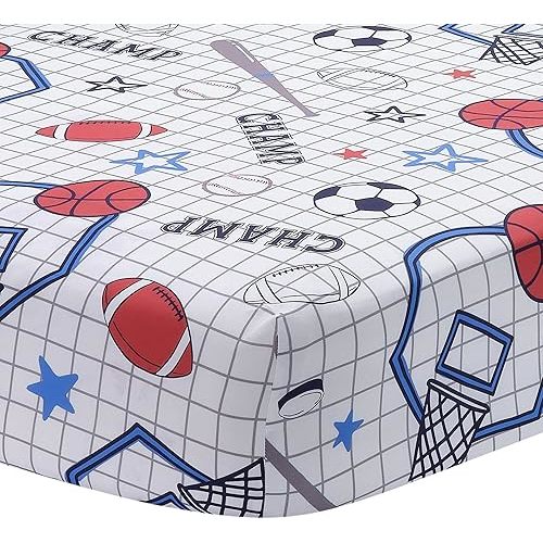 Lambs & Ivy Baby Sports 100% Cotton Fitted Crib Sheet - Football/Basketball