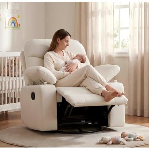 AILEEKISS Nursery Glider Rocking Recliner with Adjustable Armrests, White