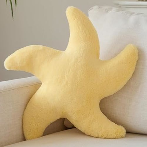 Starfish Pillow, Cute Decorative Pillows for Couch Bed, Aesthetic Room Decor Accent Pillow Plush with Soft Faux Rabbit Fur for Bedroom Living Room (Goose Yellow, 19.6 Inches)