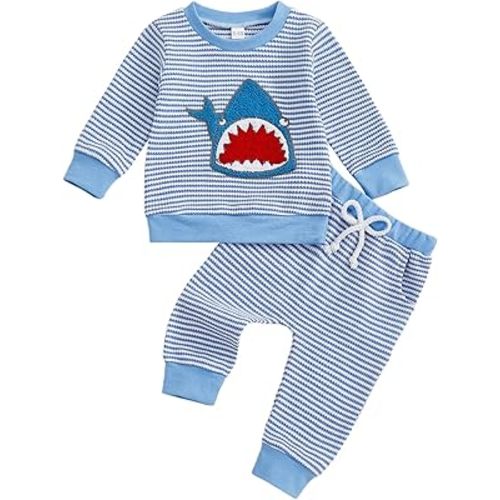 fhutpw Baby Toddler Boy Girl Fall Winter Clothes Embroidery Stripe Pullover Pants Sets Infant Long Sleeve Sweatshirt Outfits